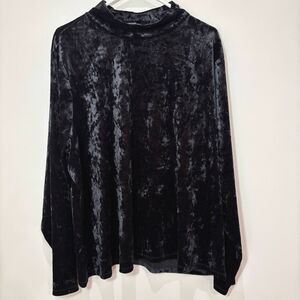 Eloquii Black Crushed Velvet Mock Neck Long Sleeve Top 26/28 Dark Goth Victorian